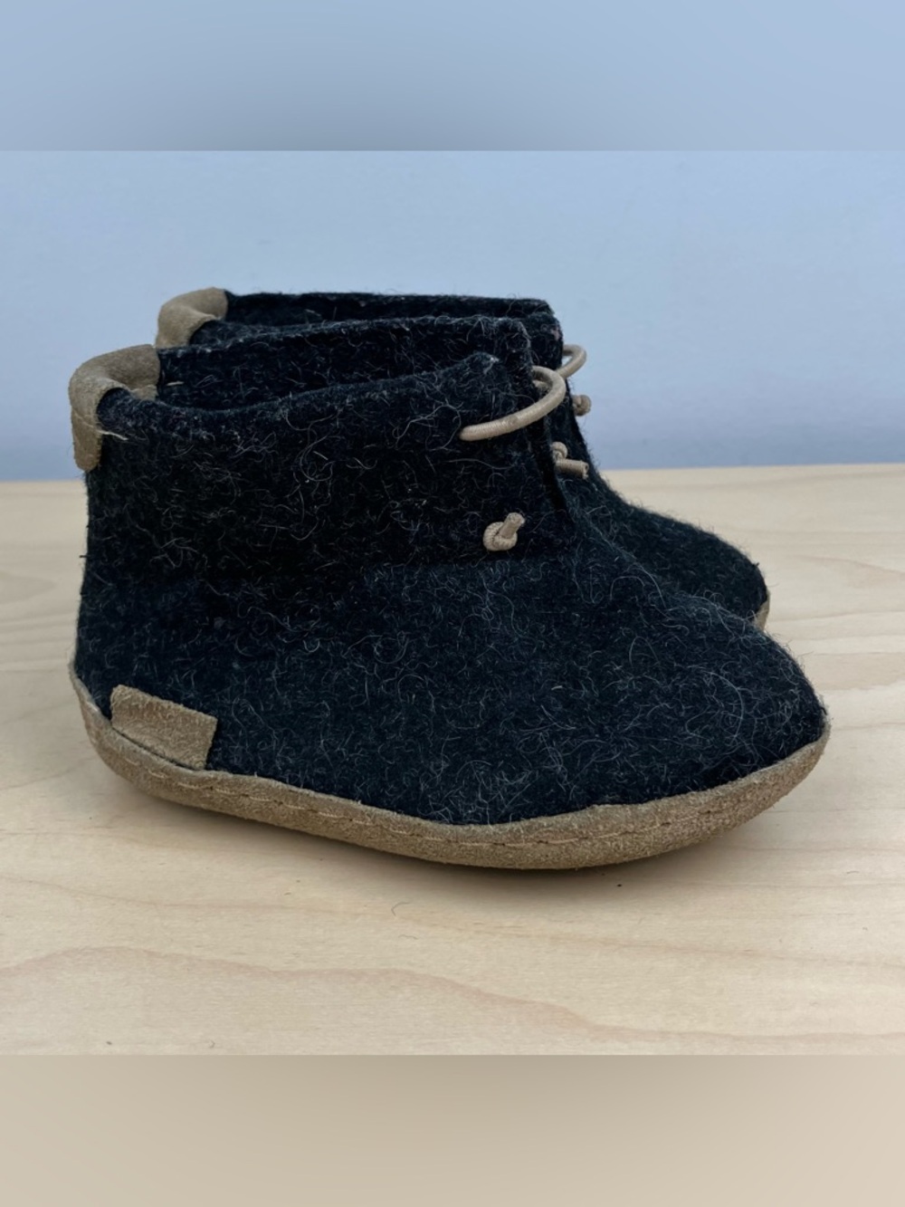 Glerups Toddler Kids Size 21 / 5.5 Black Wool Felt Booties Boots Slip On